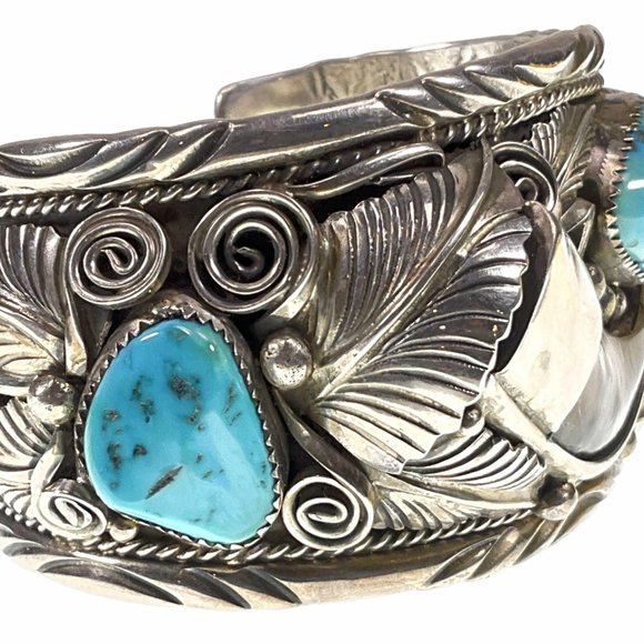 Signed Sterling & Turquoise Bracelet - Picture 3 of 9